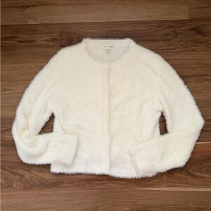 Anthropologie Cloth & Stone sz M Faux Fur Fuzzy White Cardigan Sweater